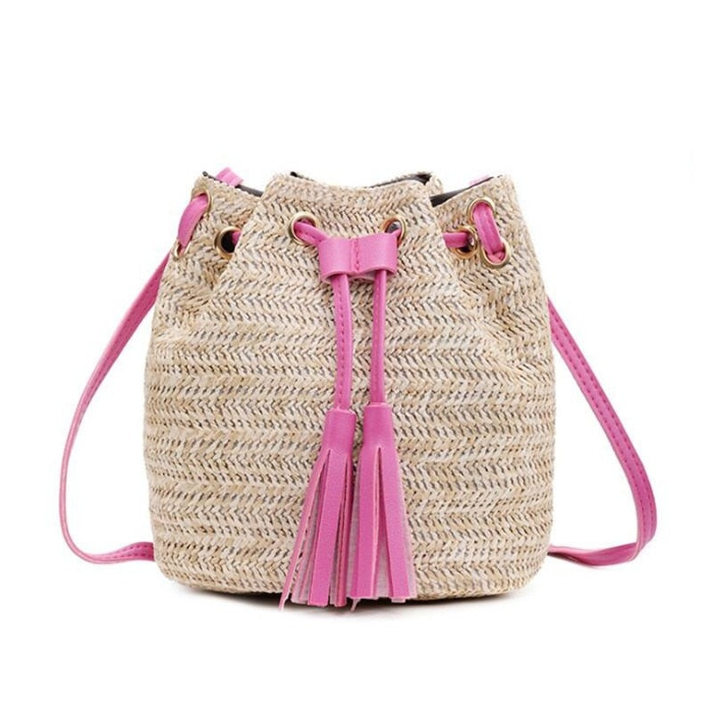 Women Crossbody Shoulder Bag Knitted Straw