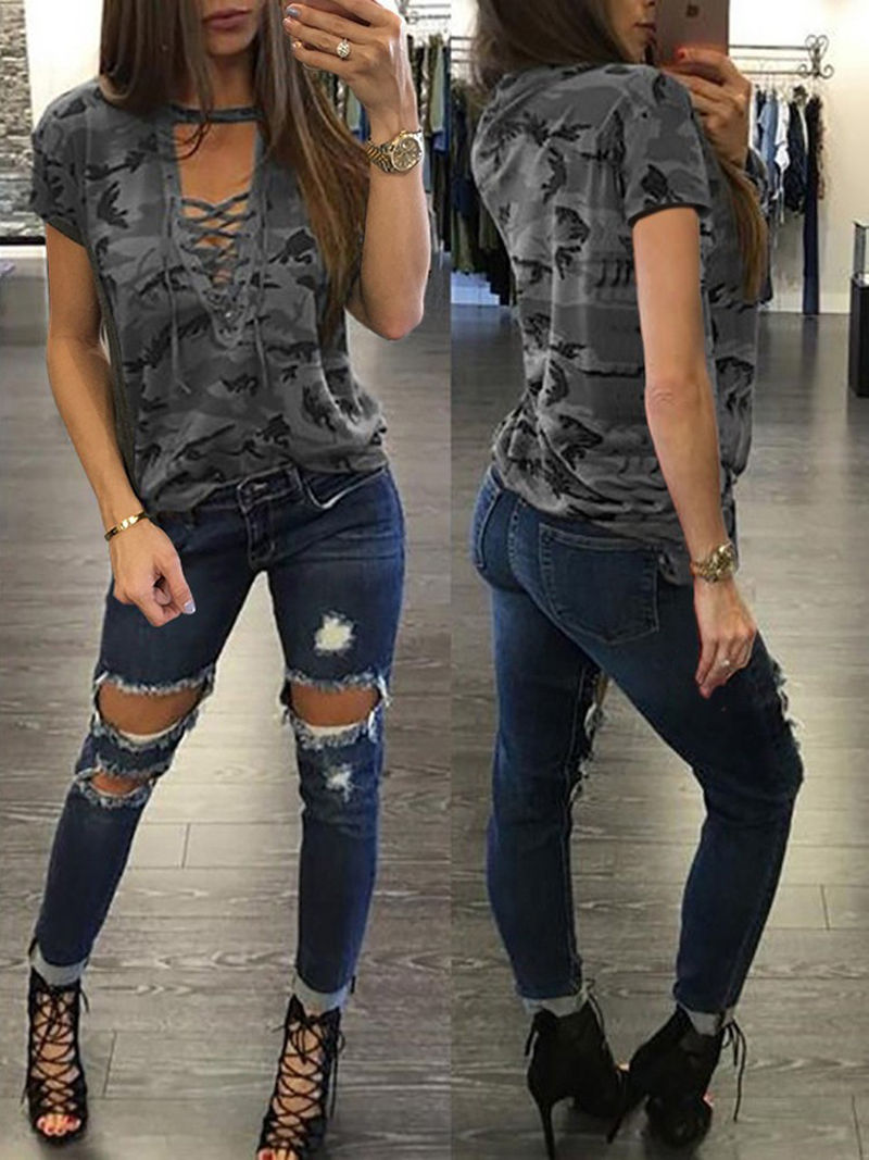 Fashion Summer Women Camouflage Loose T Shirt