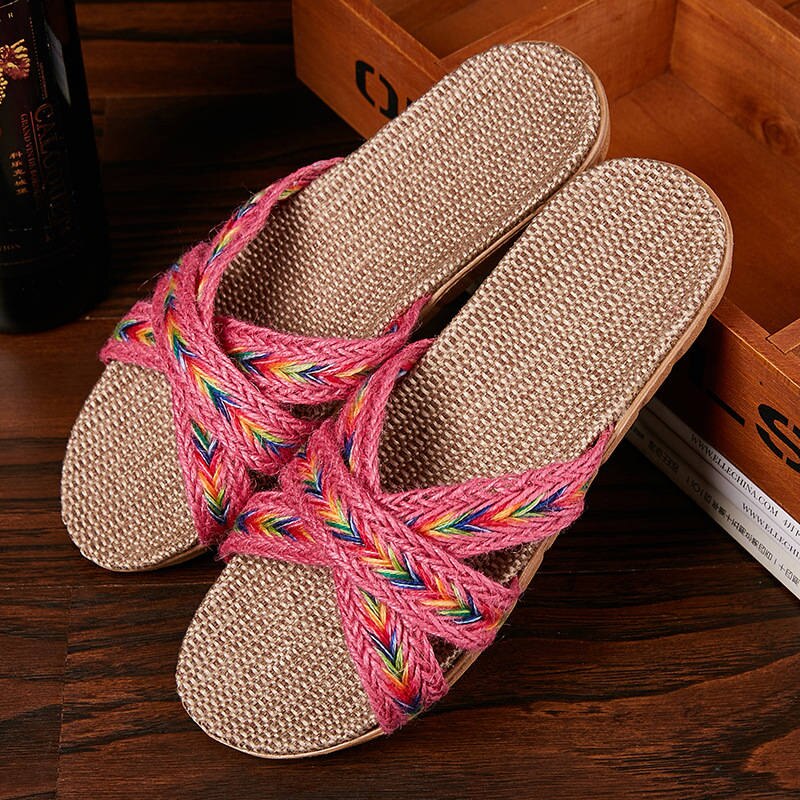 Women Indoor Slippers Home Flax Slides Summer