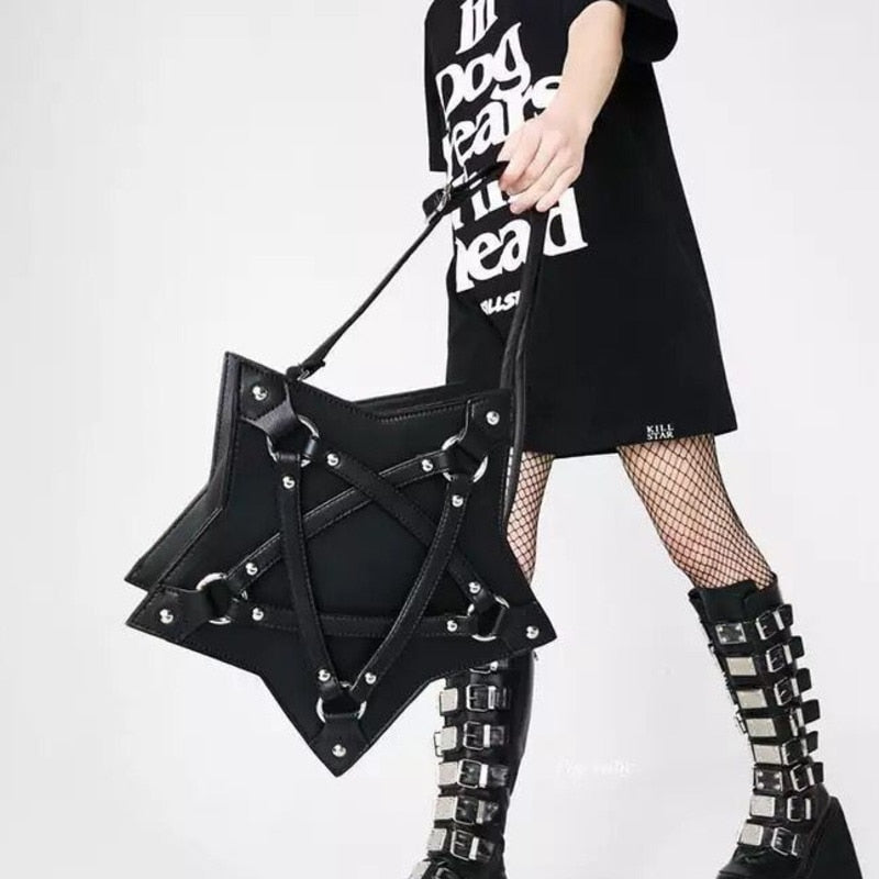 JIEROTYX Dark Gothic Pentagram Shoulder Bag