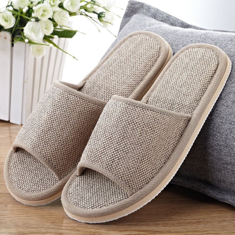 LEEMEIMEI Natural Flax Home Slippers Indoor