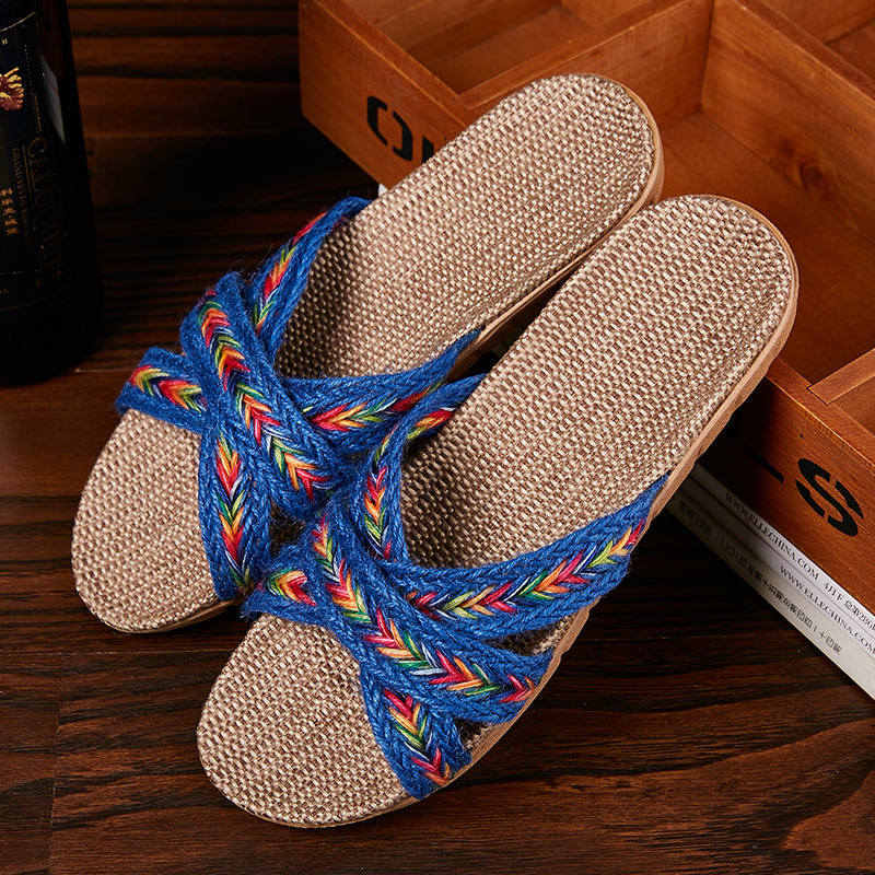 Women Indoor Slippers Home Flax Slides Summer