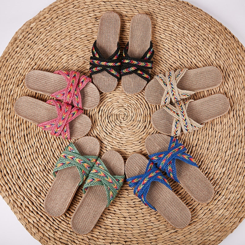 Women Indoor Slippers Home Flax Slides Summer