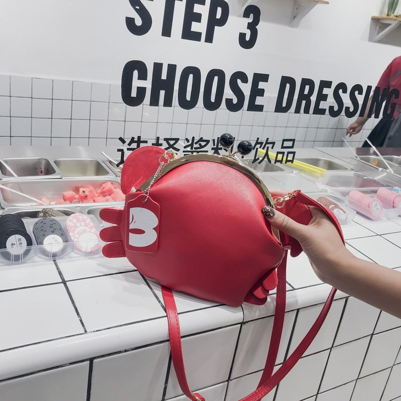 Cute red crab shape pu leather fashion women's