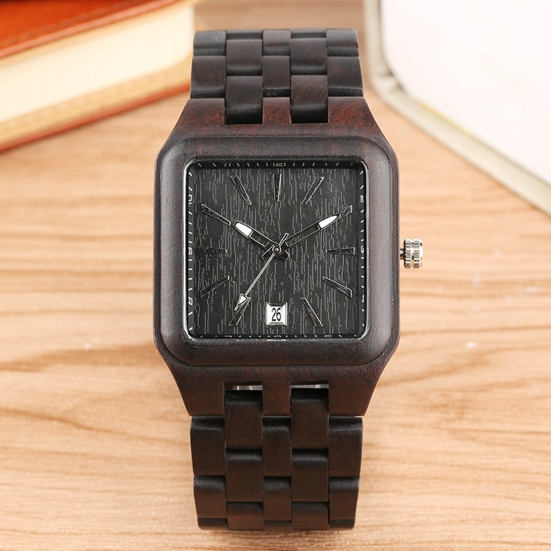 Retro Wood Watches for Men Unique Rectangle