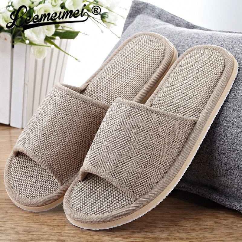 LEEMEIMEI Natural Flax Home Slippers Indoor