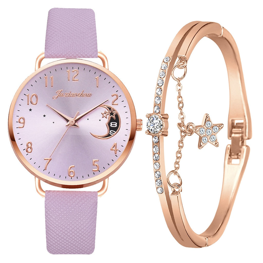 Women Watch Moon Numbers Dial Bracelet