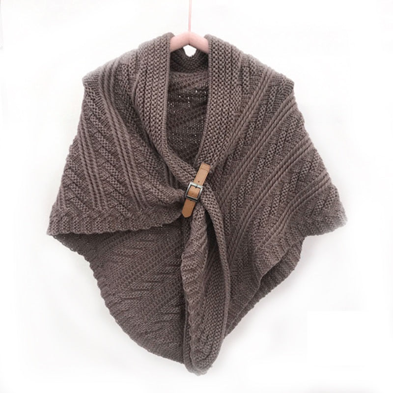 Winter Women Warm Knitted Triangle Scarf Leather Strap