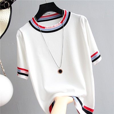 Striped Hit The Color Thin Summer Women Sweatwear