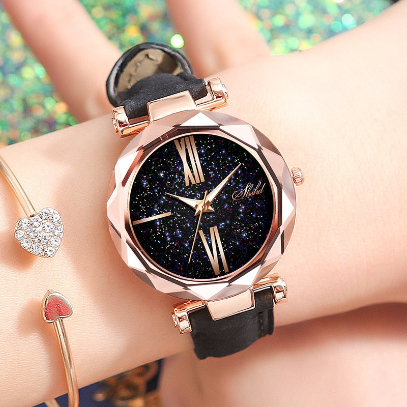 Leather Starry Sky Woman Watch Luminous