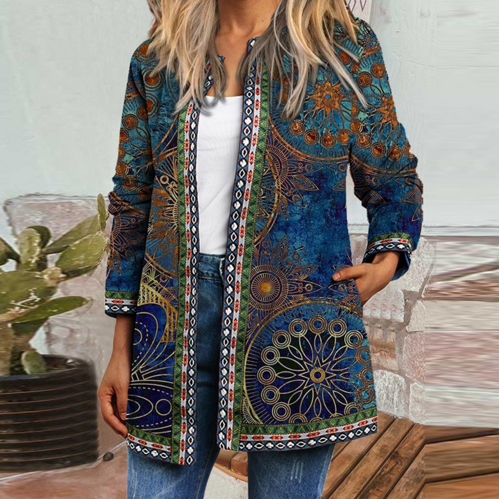 Loose Women Jacket Coat Ethnic Pocket Vintage