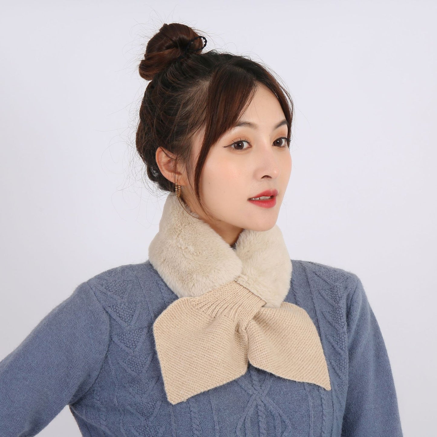 Faux Fur Scarf Women Scarves Wool Stitching Plush Collar