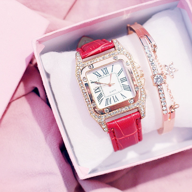 Women Diamond Watch Starry Square Watches