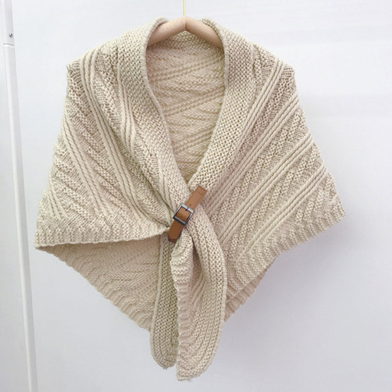 Winter Women Warm Knitted Triangle Scarf Leather Strap