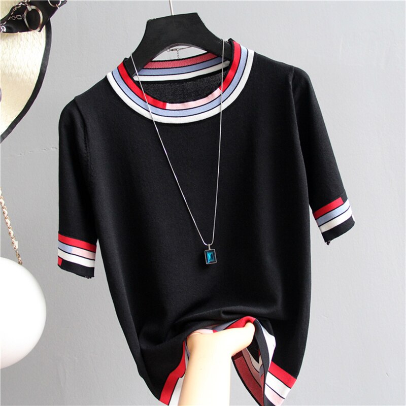 Striped Hit The Color Thin Summer Women Sweatwear