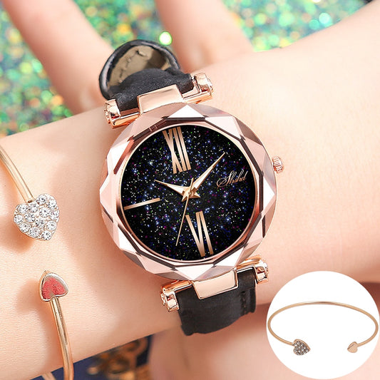 Leather Starry Sky Woman Watch Luminous