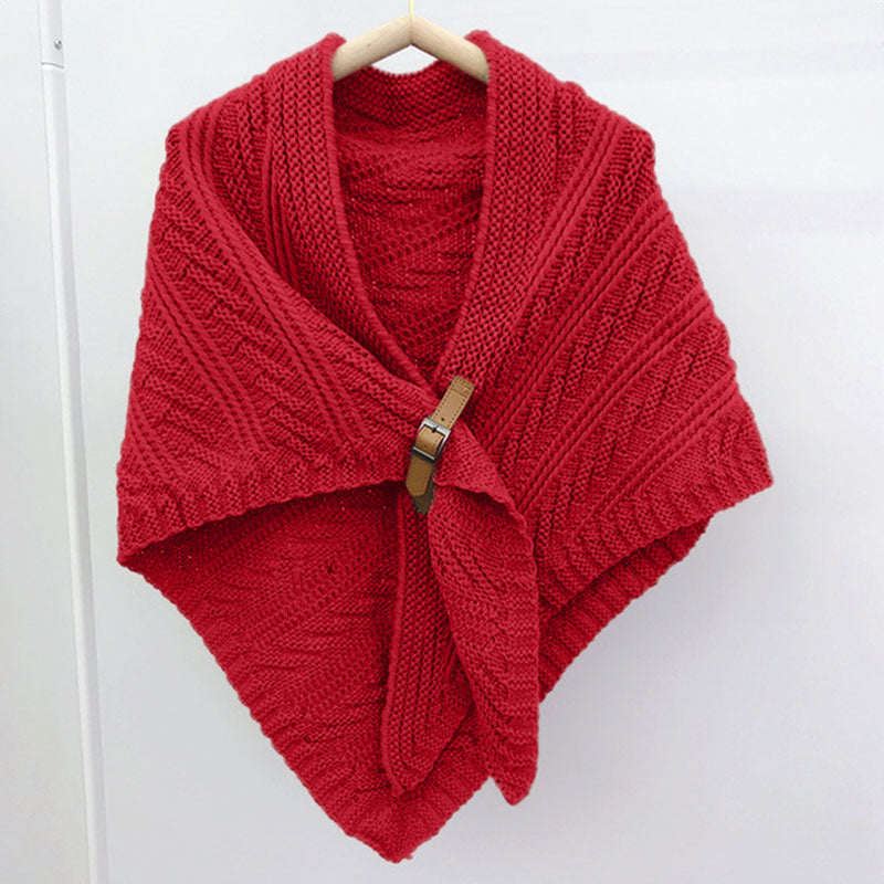 Winter Women Warm Knitted Triangle Scarf Leather Strap