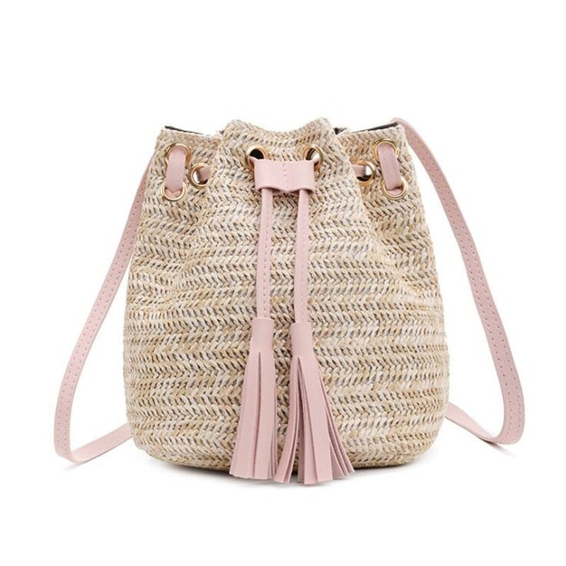 Women Crossbody Shoulder Bag Knitted Straw