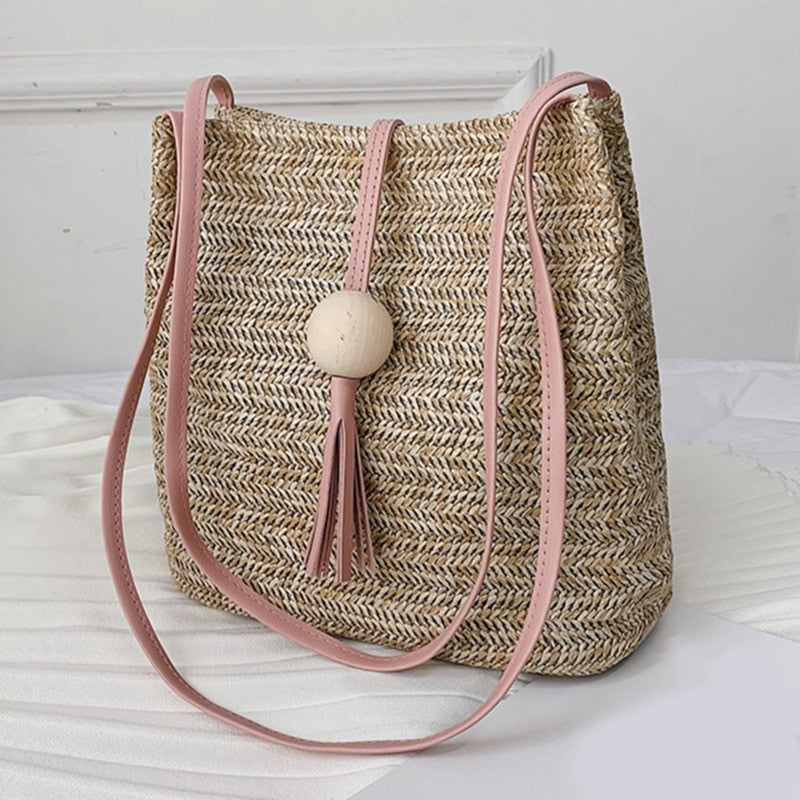 Women Crossbody Shoulder Bag Knitted Straw