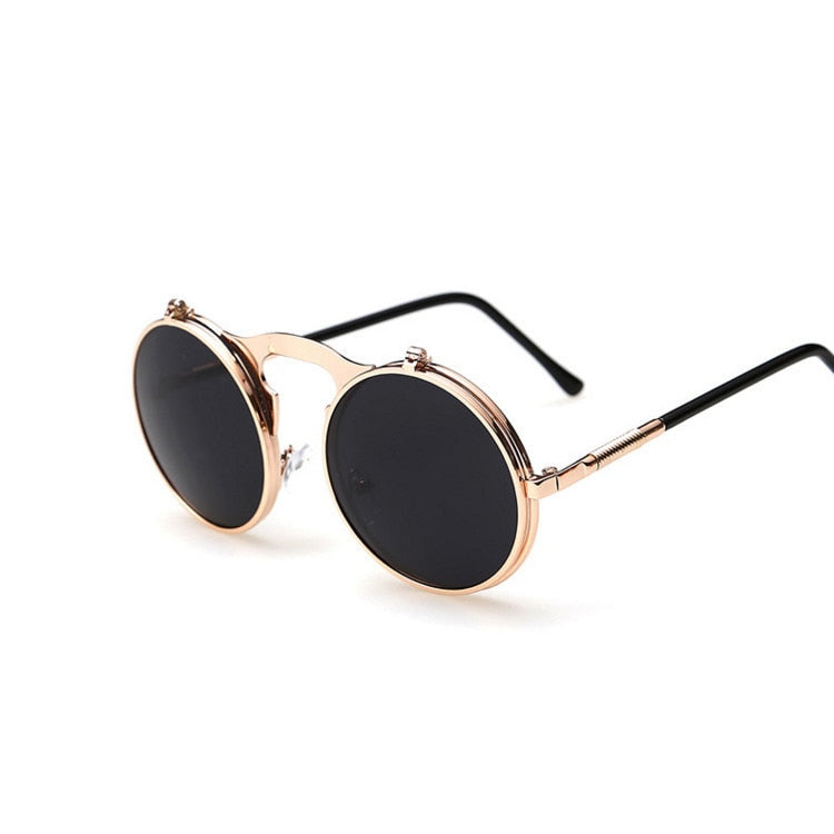 Retro Flip Round Sunglasses Men Women Metal