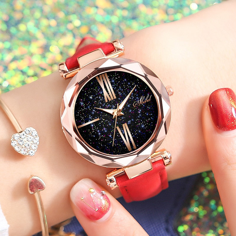 Leather Starry Sky Woman Watch Luminous