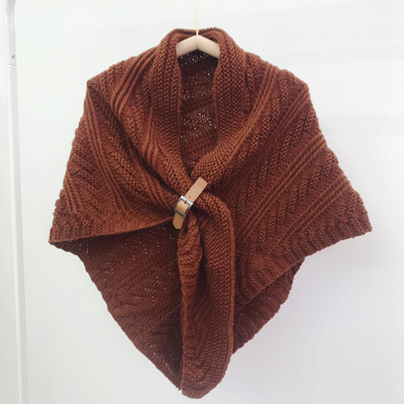 Winter Women Warm Knitted Triangle Scarf Leather Strap