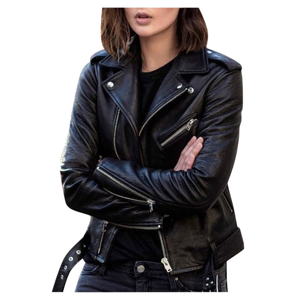 Autumn Short Jacket Solid Female Moto Biker Jackets