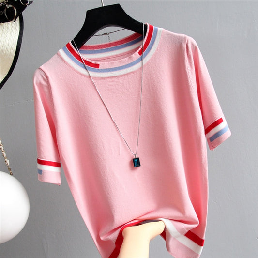 Striped Hit The Color Thin Summer Women Sweatwear