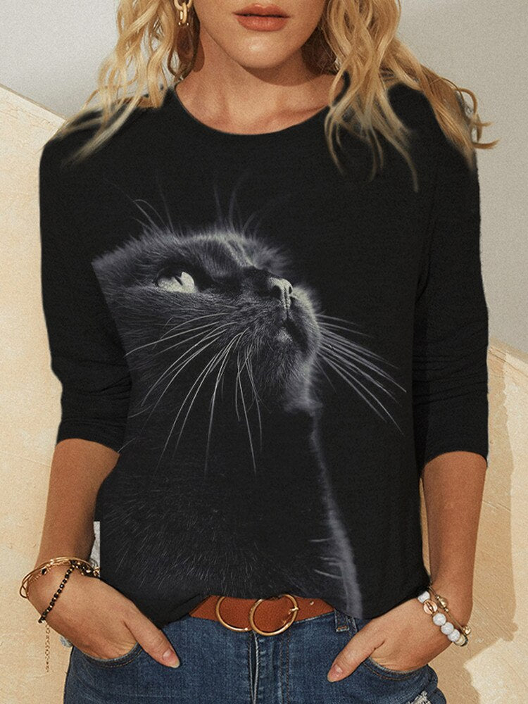 Explosive Cute Cat 3D Printing Casual Loose Women T Shirt