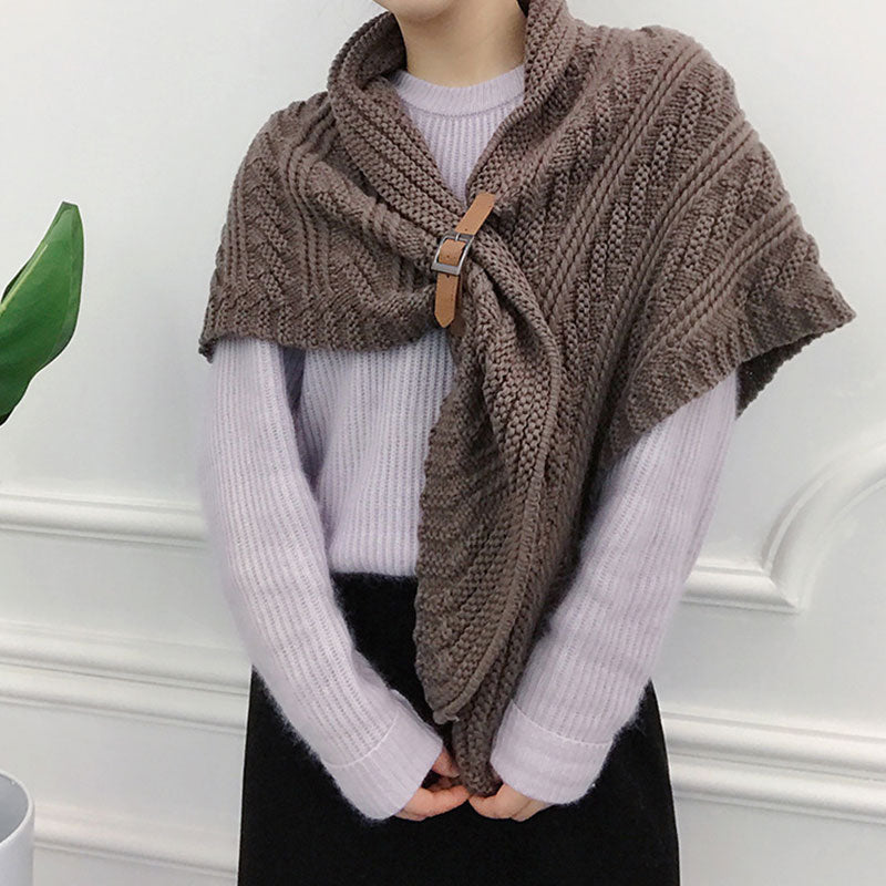 Winter Women Warm Knitted Triangle Scarf Leather Strap