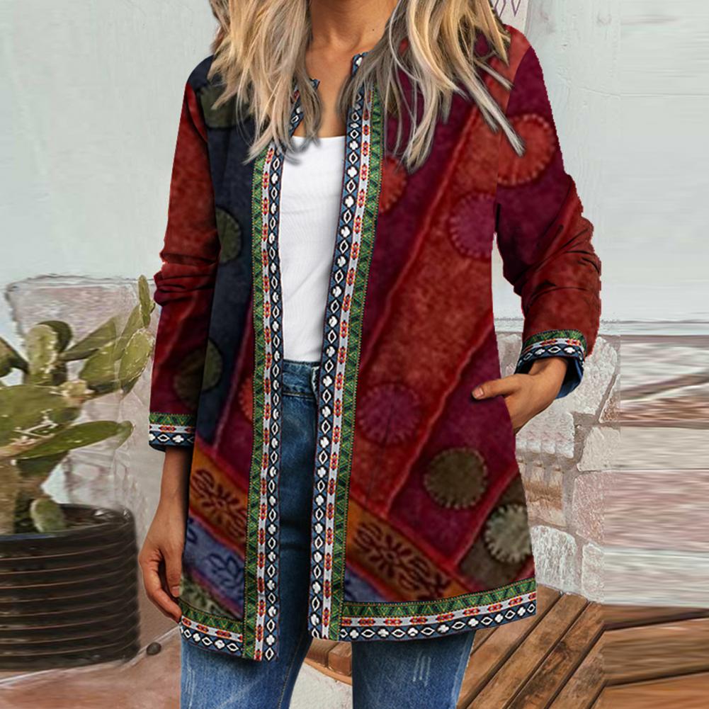 Loose Women Jacket Coat Ethnic Pocket Vintage