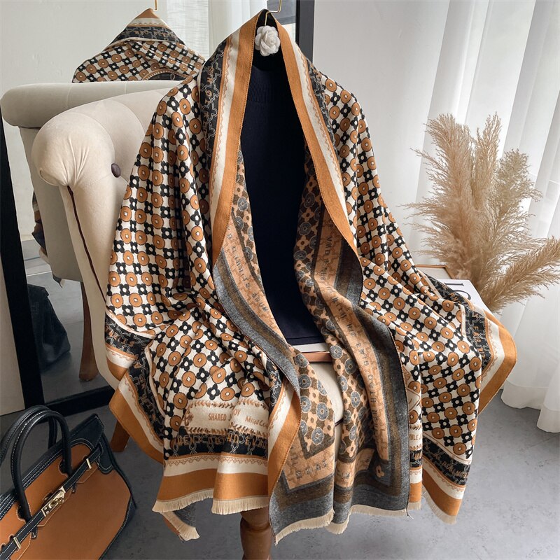 Thick Winter Poncho Women Scarf Luxury Floral Warm