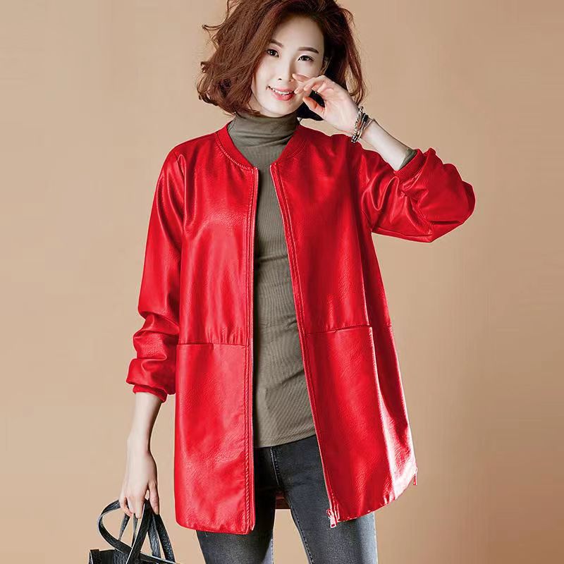 Women  Mid Length Leather Jacket PU Commute Style