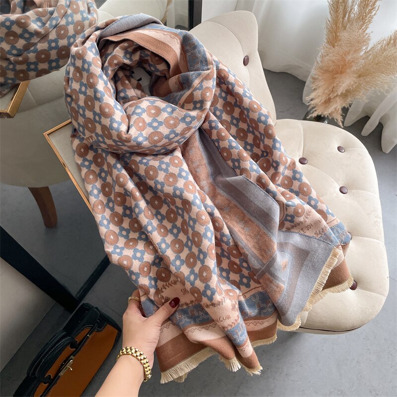 Thick Winter Poncho Women Scarf Luxury Floral Warm