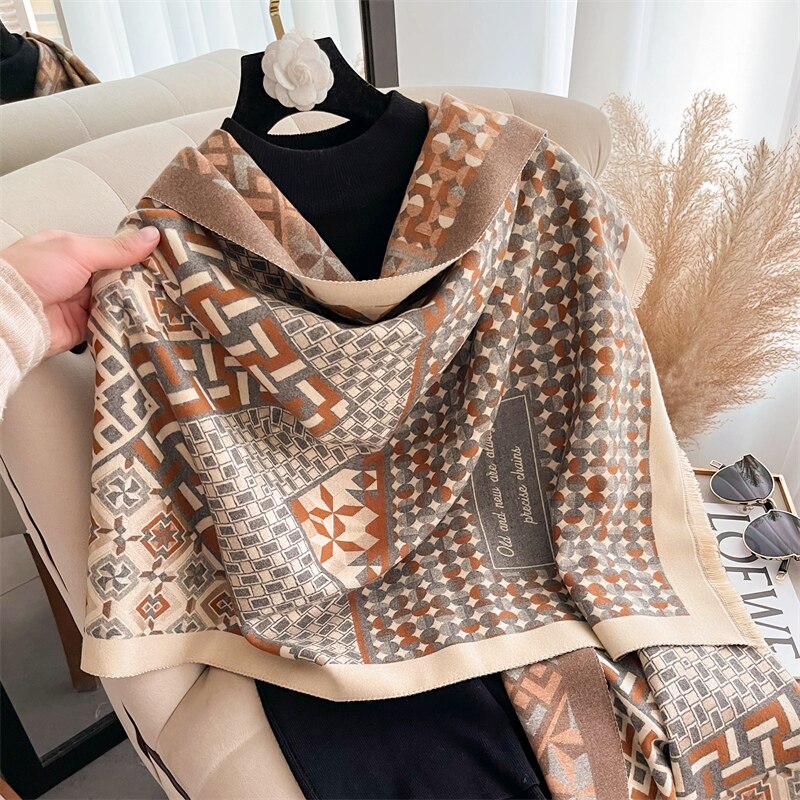 Thick Winter Poncho Women Scarf Luxury Floral Warm