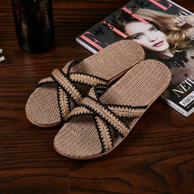 Women Indoor Slippers Home Flax Slides Summer