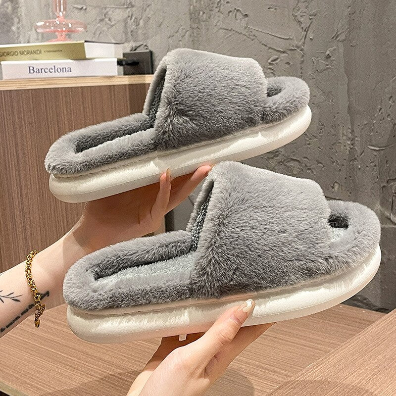 Women's Slippers Thick-bottomed Fur Furry