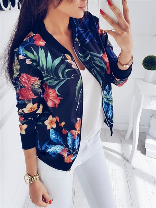 Women Floral Printed Jackets Spring Autumn Long Sleeve