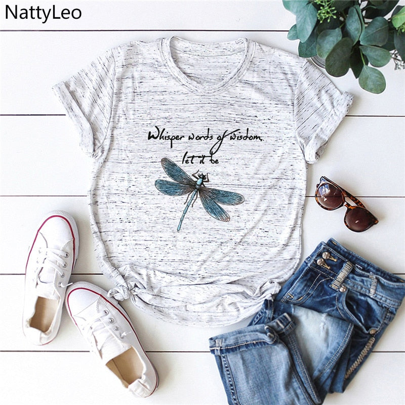 Women T-Shirt New Dragonfly Print T Shirt 100%Cotton