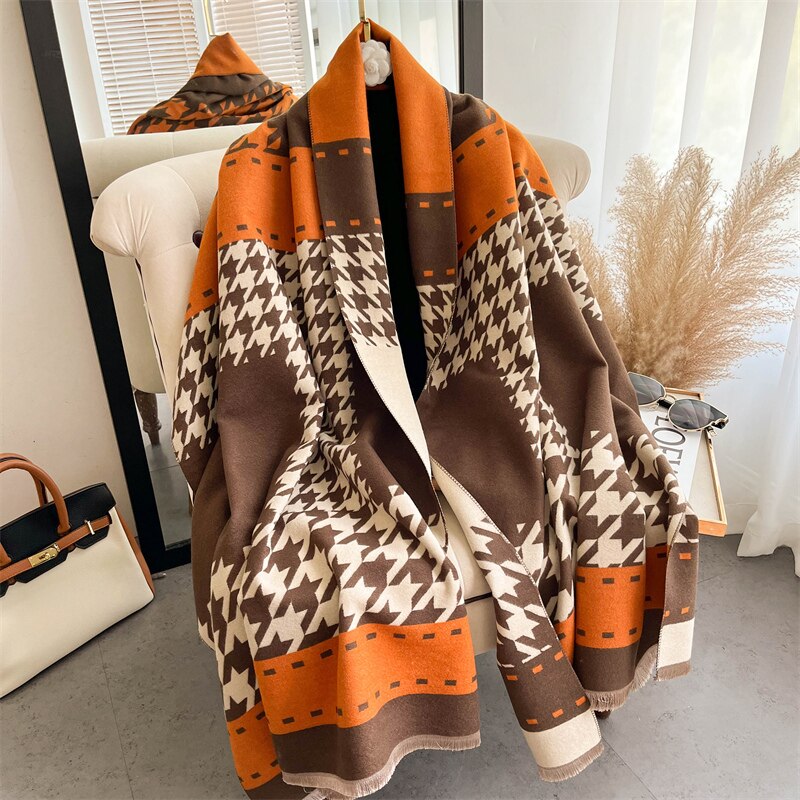 Thick Winter Poncho Women Scarf Luxury Floral Warm