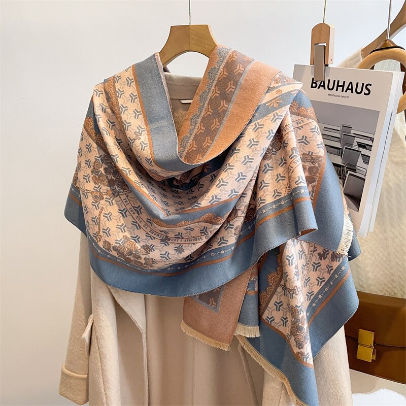 Thick Winter Poncho Women Scarf Luxury Floral Warm