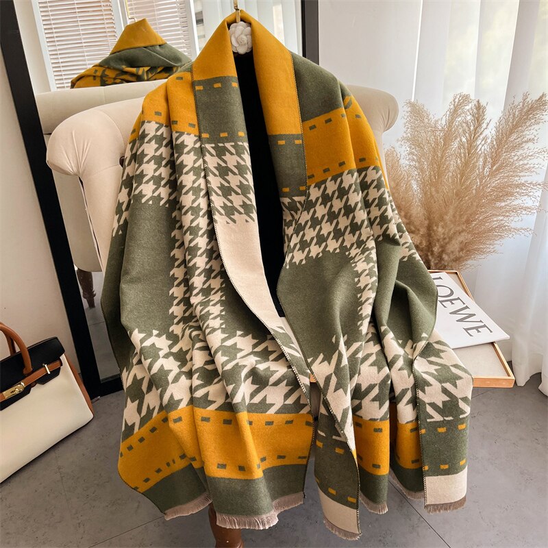 Thick Winter Poncho Women Scarf Luxury Floral Warm