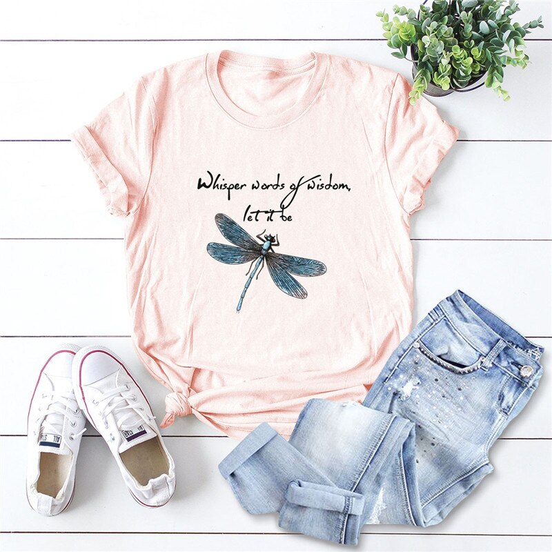 Women T-Shirt New Dragonfly Print T Shirt 100%Cotton