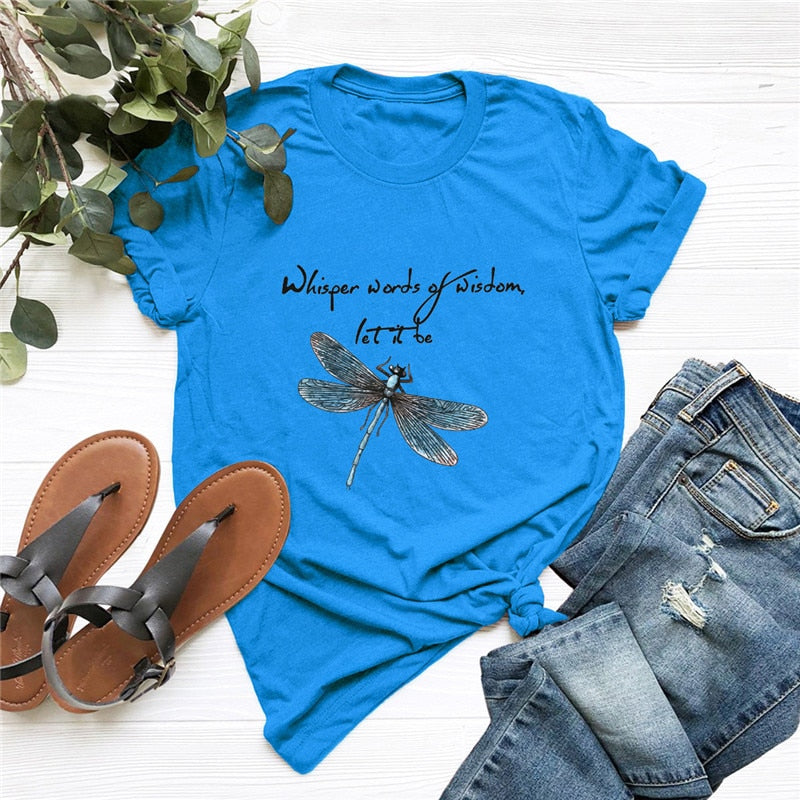 Women T-Shirt New Dragonfly Print T Shirt 100%Cotton