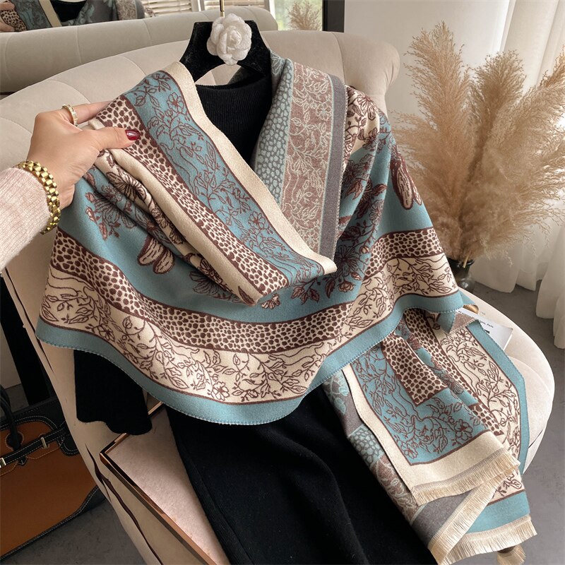 Thick Winter Poncho Women Scarf Luxury Floral Warm