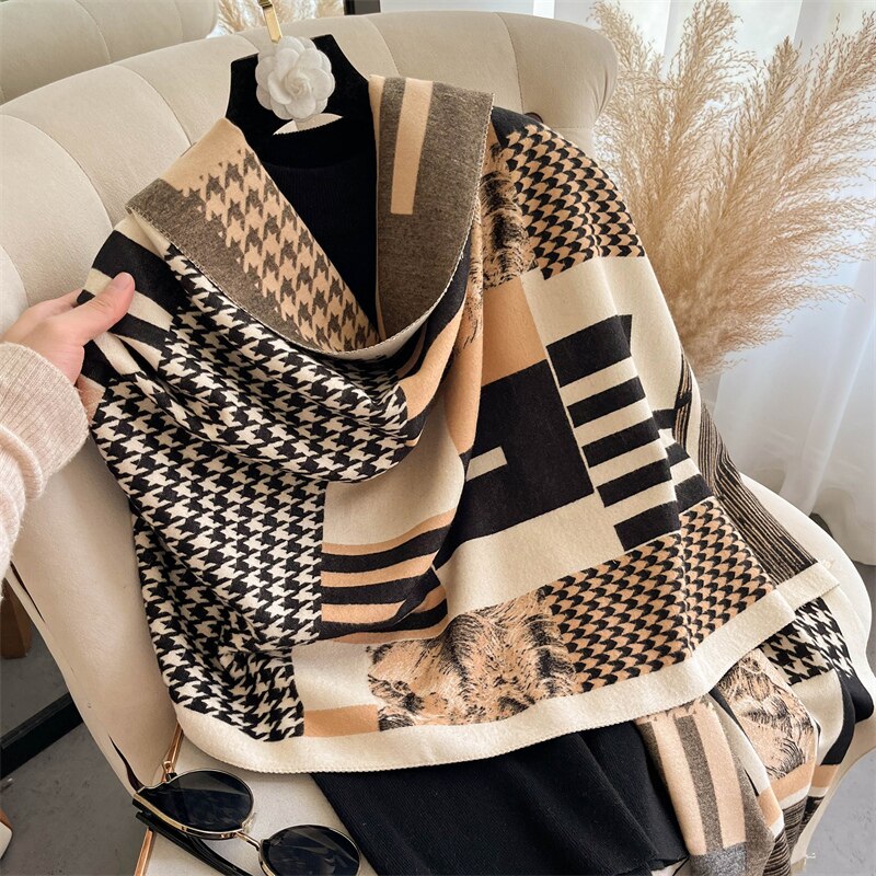 Thick Winter Poncho Women Scarf Luxury Floral Warm