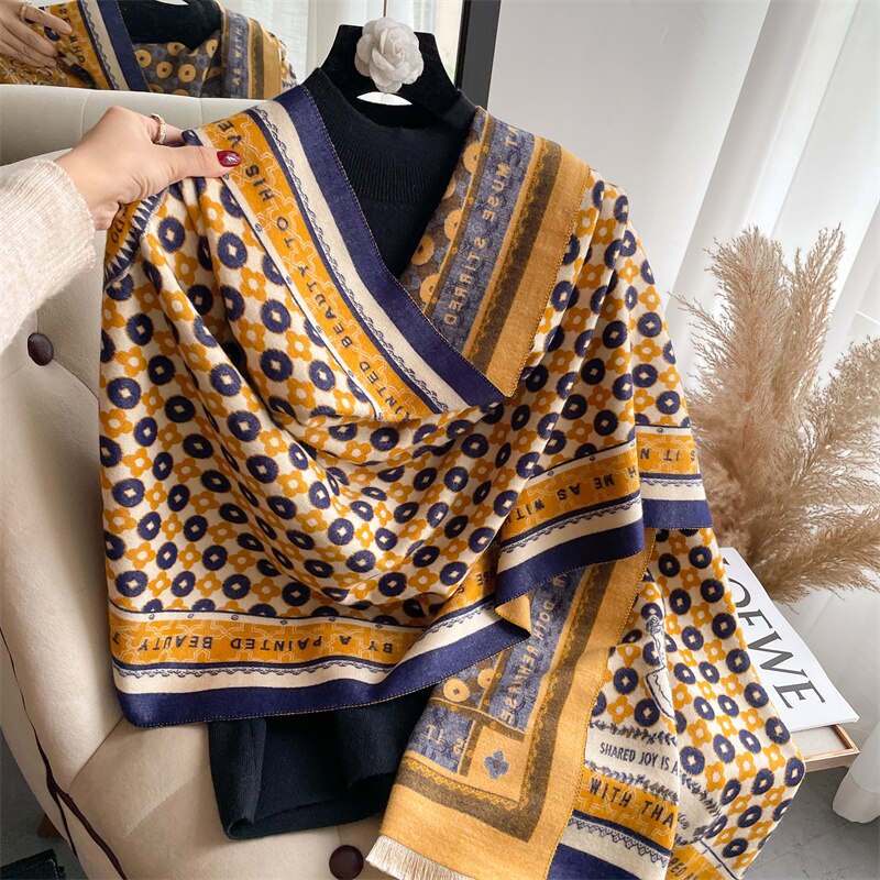 Thick Winter Poncho Women Scarf Luxury Floral Warm