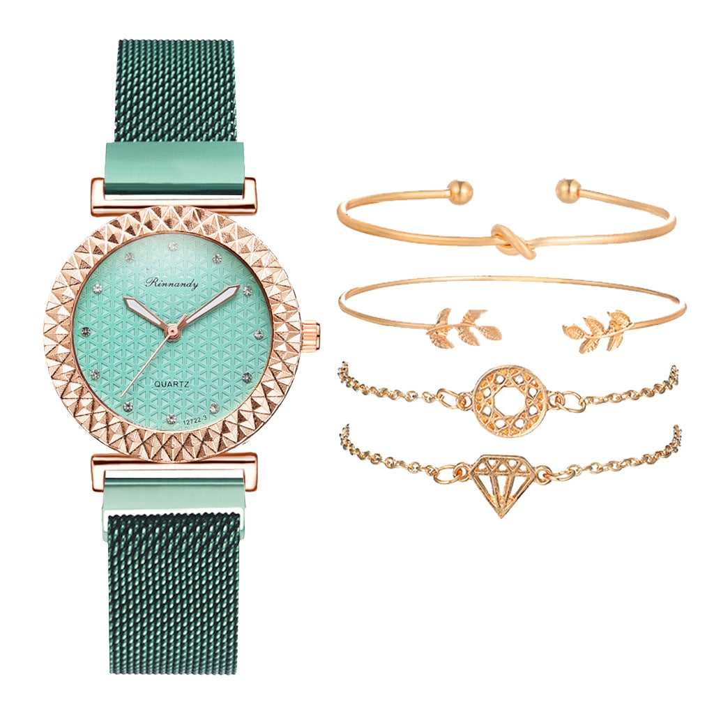 5PCS Women Watch Set Luxury Rose Gold