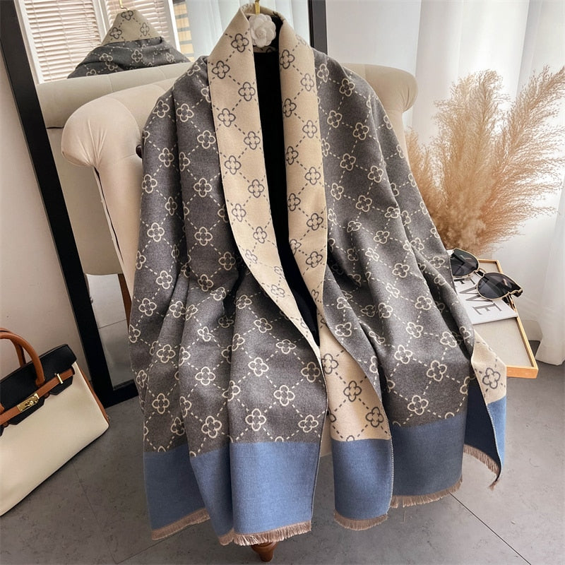 Thick Winter Poncho Women Scarf Luxury Floral Warm