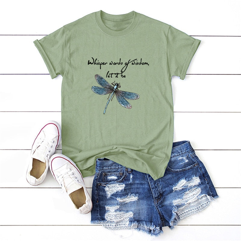 Women T-Shirt New Dragonfly Print T Shirt 100%Cotton